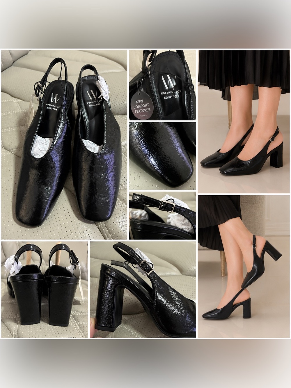 Worthington Black Textured Slingback Block Heels